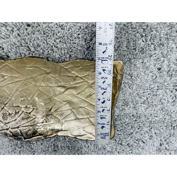 Gold Decorative Serving Tray Table Rectangular Wave Geometric With Stand - Picture 7 of 10